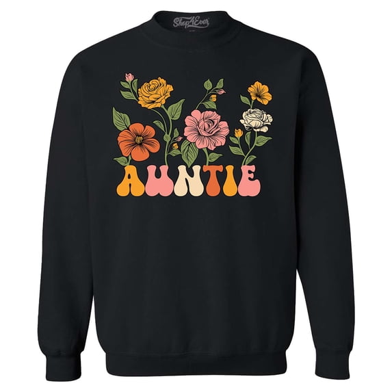 Shop4Ever Men's Auntie Floral Flowers Retro Groovy Wildflowers Aesthetic Crewneck Sweatshirt XXX-Large Black