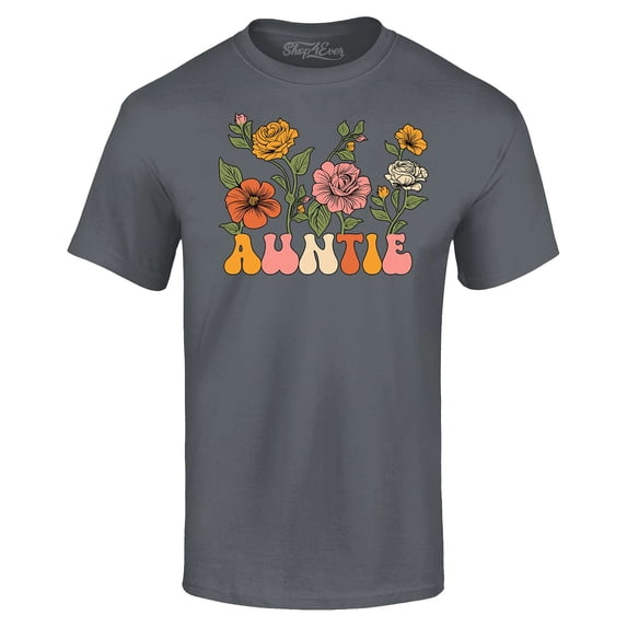 Shop4Ever Men's Auntie Floral Flowers Retro Groovy Wildflowers Aesthetic Graphic T-shirt XXXX-Large Charcoal
