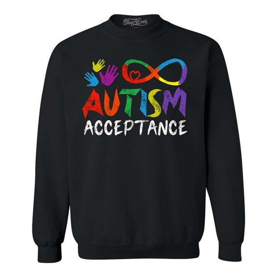Shop4Ever Men's Autism Acceptance Infinity Symbol Crewneck Sweatshirt X-Large Black