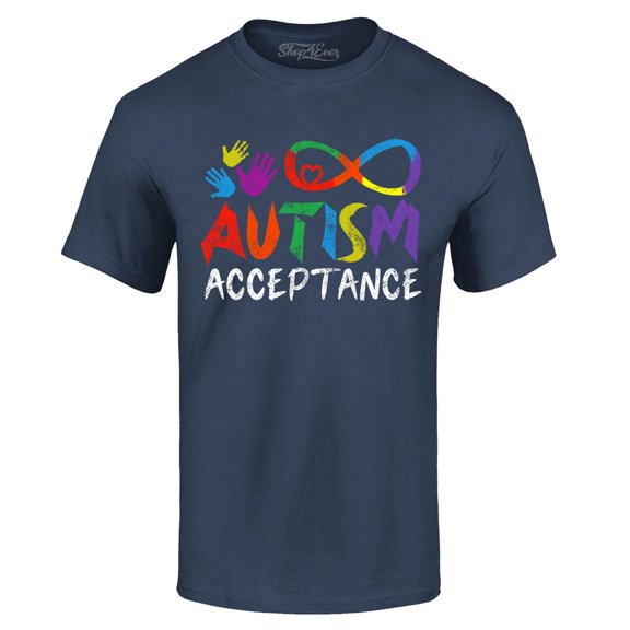 Shop4Ever Men's Autism Acceptance Infinity Symbol Graphic T-shirt Large Navy