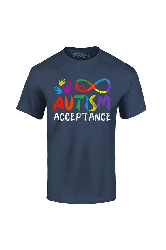 Men's Autism Acceptance Infinity Symbol Graphic T-shirt Medium Navy