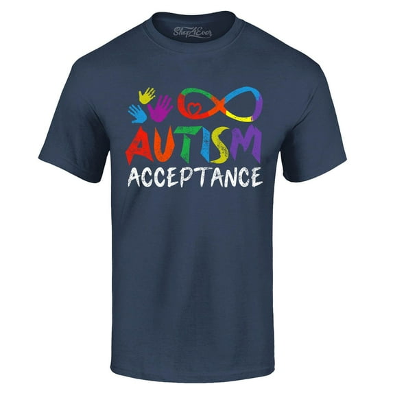 Shop4Ever Men's Autism Acceptance Infinity Symbol Graphic T-shirt Small Navy