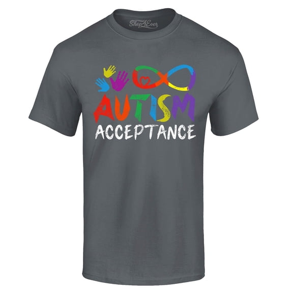Shop4Ever Men's Autism Acceptance Infinity Symbol Graphic T-shirt X-Large Charcoal