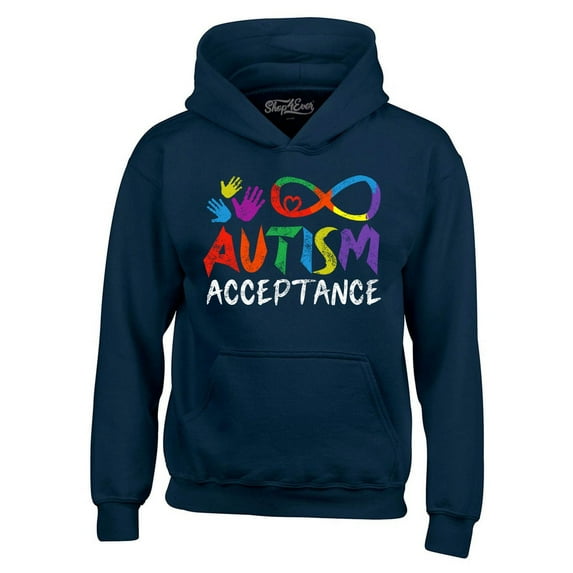 Shop4Ever Men's Autism Acceptance Infinity Symbol Hooded Sweatshirt Hoodie Medium Navy