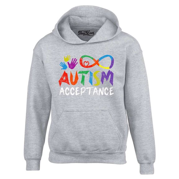 Shop4Ever Men's Autism Acceptance Infinity Symbol Hooded Sweatshirt Hoodie Medium Sports Grey
