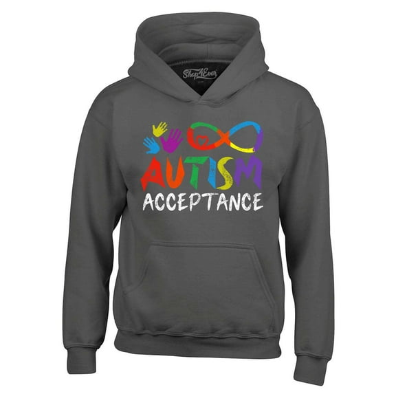 Shop4Ever Men's Autism Acceptance Infinity Symbol Hooded Sweatshirt Hoodie X-Large Charcoal