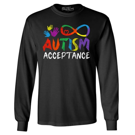 Shop4Ever Men's Autism Acceptance Infinity Symbol Long Sleeve Shirt X-Large Black