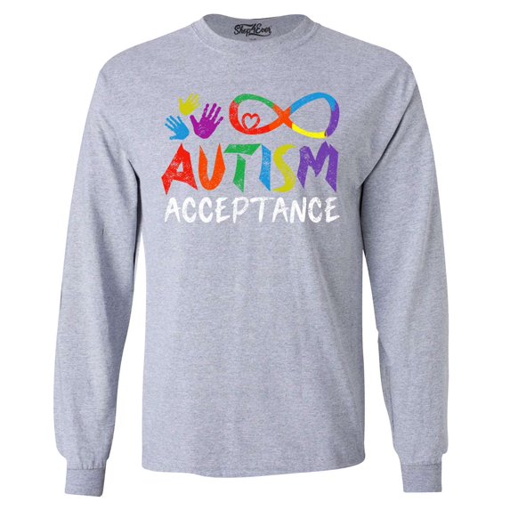 Shop4Ever Men's Autism Acceptance Infinity Symbol Long Sleeve Shirt XXX-Large Sports Grey