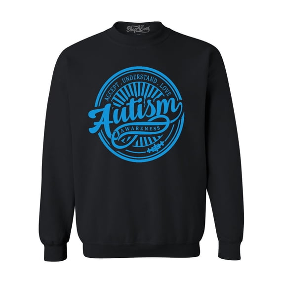 Shop4Ever Men's Autism Awareness Accept Understand Love Circle Crewneck Sweatshirt Medium Black