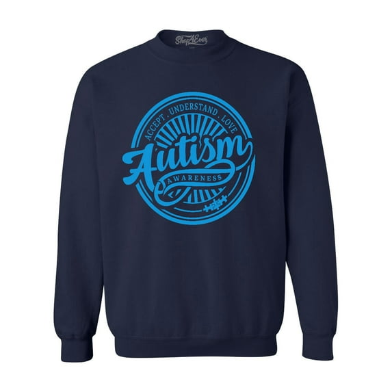 Shop4Ever Men's Autism Awareness Accept Understand Love Circle Crewneck Sweatshirt XXX-Large Navy