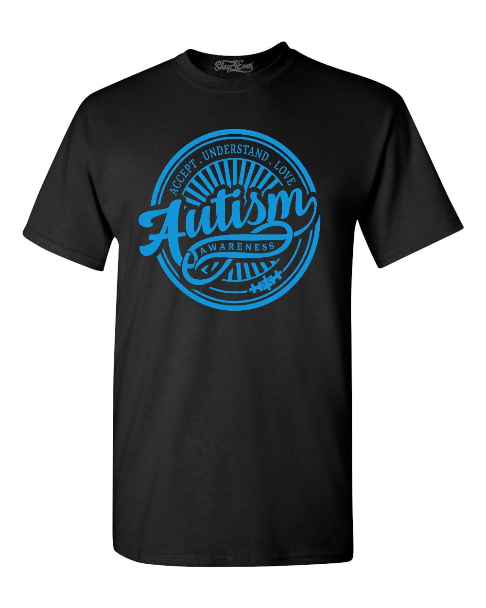 Shop4Ever Men's Autism Awareness Accept Understand Love Circle Graphic T-shirt X-Large Black