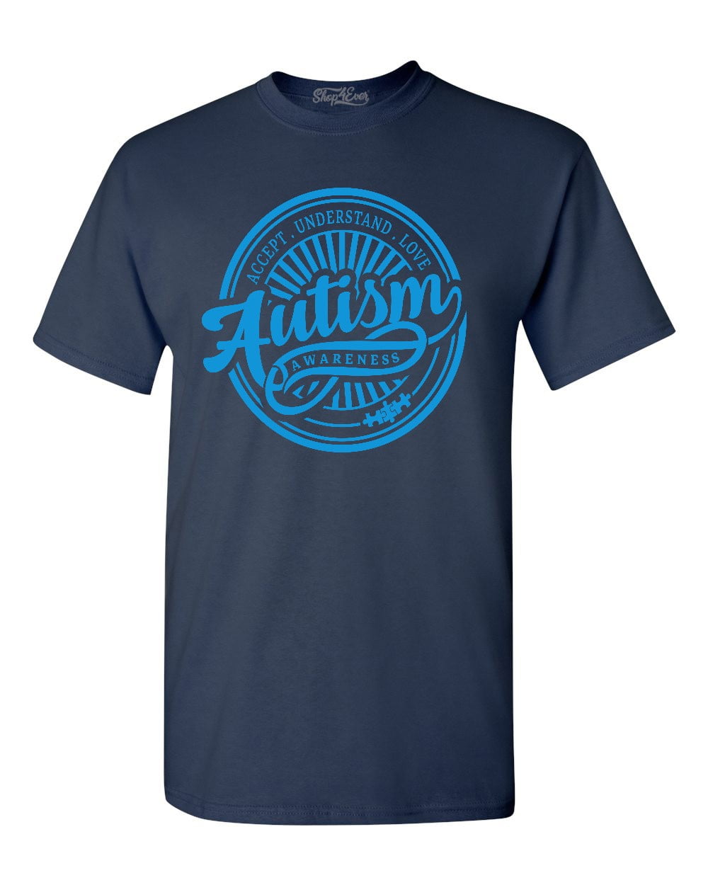 Shop4Ever Men's Autism Awareness Accept Understand Love Circle Graphic T-shirt XXX-Large Navy