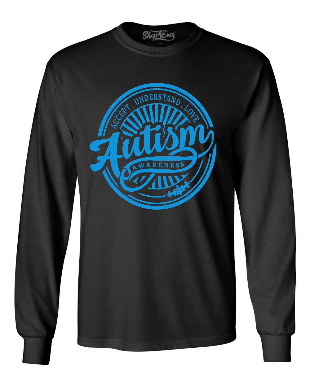 Shop4Ever Men's Autism Awareness Accept Understand Love Circle Long Sleeve Shirt 2XL Black