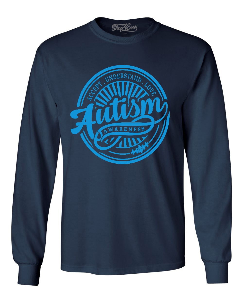 Shop4Ever Men's Autism Awareness Accept Understand Love Circle Long Sleeve Shirt Small Navy