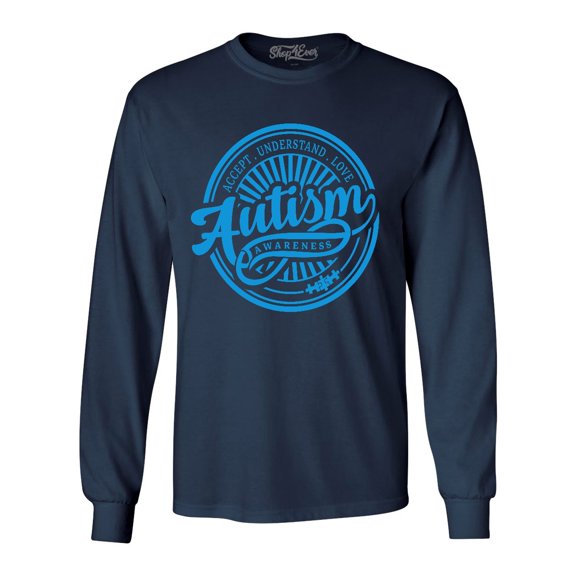 Shop4Ever Men's Autism Awareness Accept Understand Love Circle Long Sleeve Shirt X-Large Navy