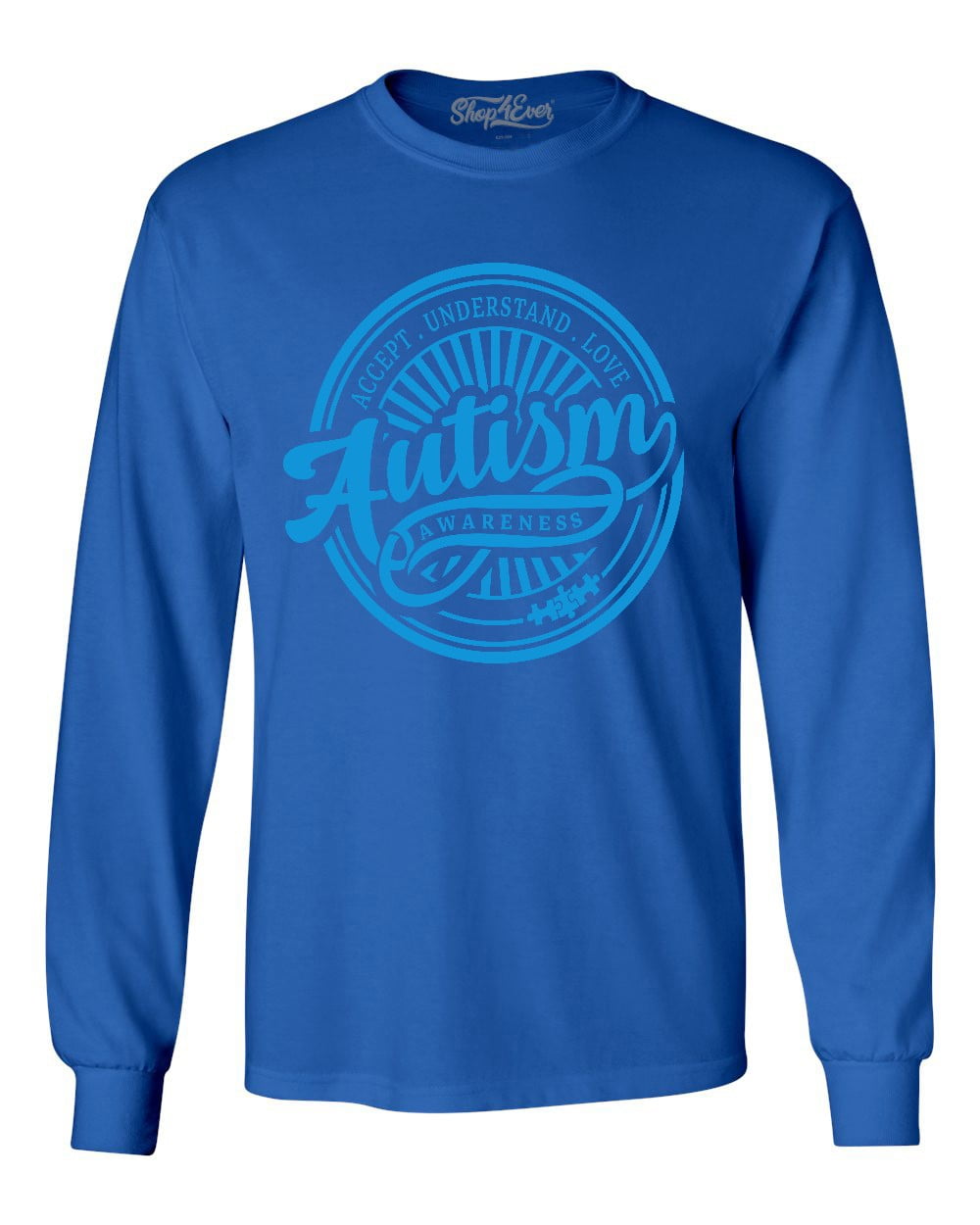 Shop4Ever Men's Autism Awareness Accept Understand Love Circle Long Sleeve Shirt X-Large Royal Blue