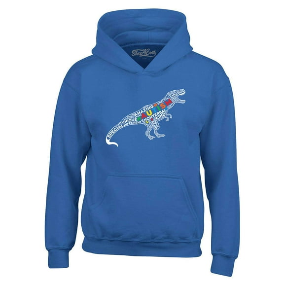 Shop4Ever Men's Autism Awareness Dinosaur Word Cloud Hooded Sweatshirt Hoodie Medium Royal Blue
