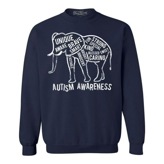 Shop4Ever Men's Autism Awareness Elephant Crewneck Sweatshirt Medium Navy