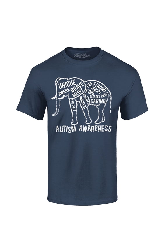 Men's Autism Awareness Elephant Graphic T-shirt Large Navy