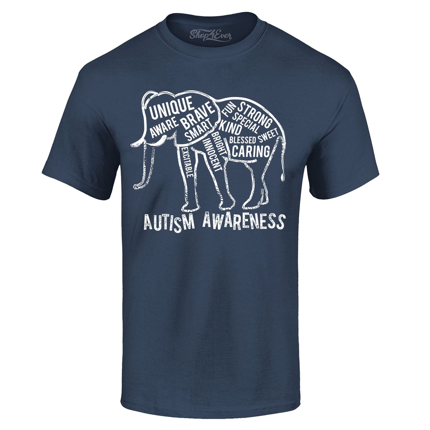 Shop4Ever Men's Autism Awareness Elephant Graphic T-shirt XXXX-Large Navy