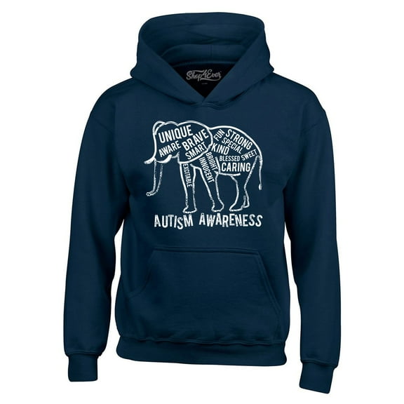 Shop4Ever Men's Autism Awareness Elephant Hooded Sweatshirt Hoodie Small Navy