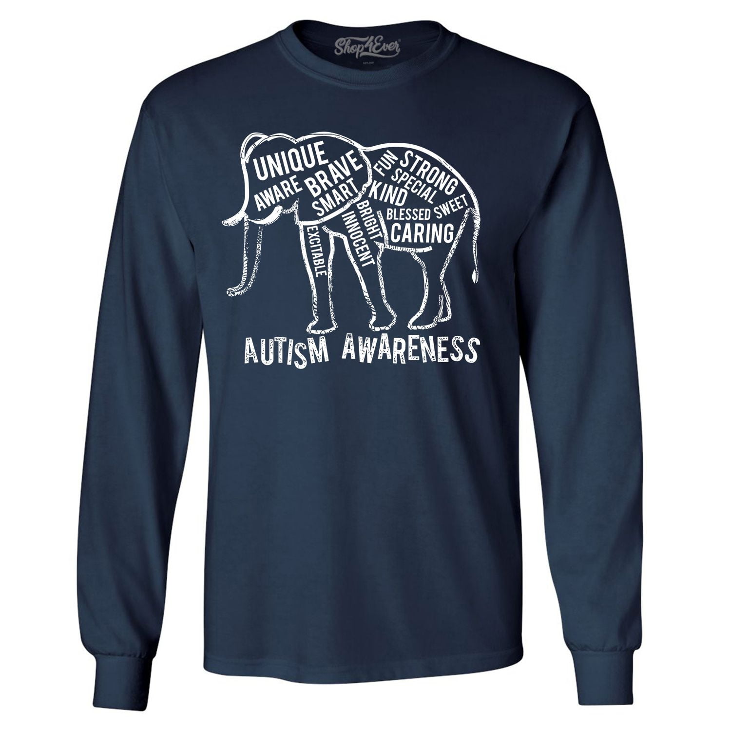 Shop4Ever Men's Autism Awareness Elephant Long Sleeve Shirt Large Navy