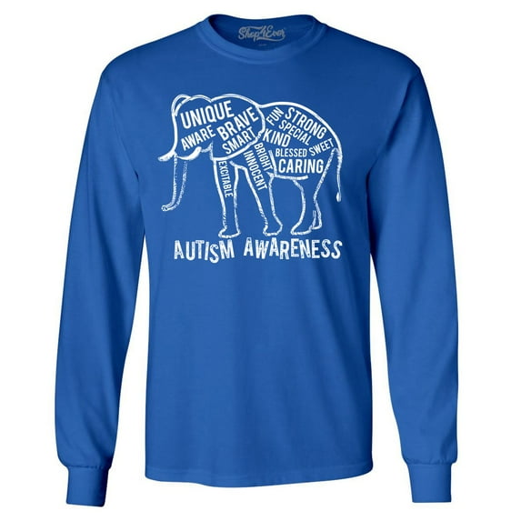 Shop4Ever Men's Autism Awareness Elephant Long Sleeve Shirt Small Royal Blue