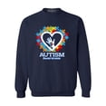 thumbnail image 1 of Shop4Ever Men's Autism Awareness Hands Puzzle Heart Crewneck Sweatshirt Large Navy, 1 of 5