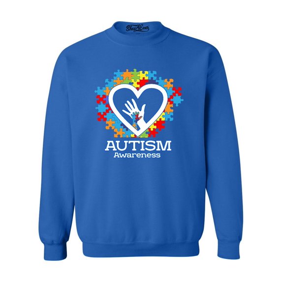 Shop4Ever Men's Autism Awareness Hands Puzzle Heart Crewneck Sweatshirt XX-Large Royal Blue