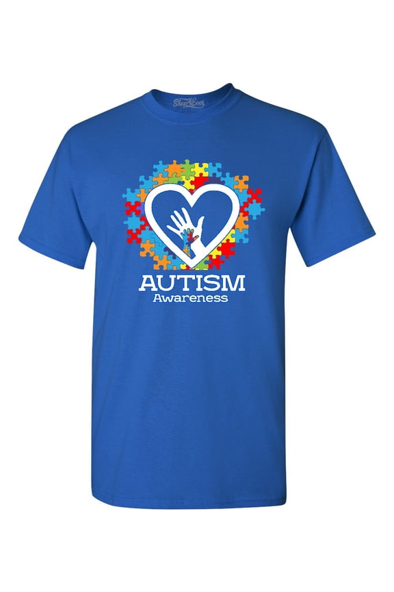 Men's Autism Awareness Hands Puzzle Heart Graphic T-shirt X-Large Royal Blue