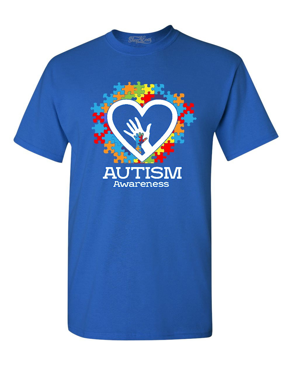 Shop4Ever Men's Autism Awareness Hands Puzzle Heart Graphic T-shirt XX-Large Royal Blue