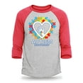 thumbnail image 1 of Shop4Ever Men's Autism Awareness Hands Puzzle Heart Raglan Baseball Shirt Large Heather Grey/Red, 1 of 4