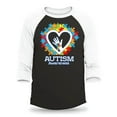 thumbnail image 1 of Shop4Ever Men's Autism Awareness Hands Puzzle Heart Raglan Baseball Shirt X-Small Black/White, 1 of 4