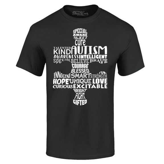 Shop4Ever Men's Autism Awareness Puzzle Piece Word Cloud Graphic T-shirt XXX-Large Black