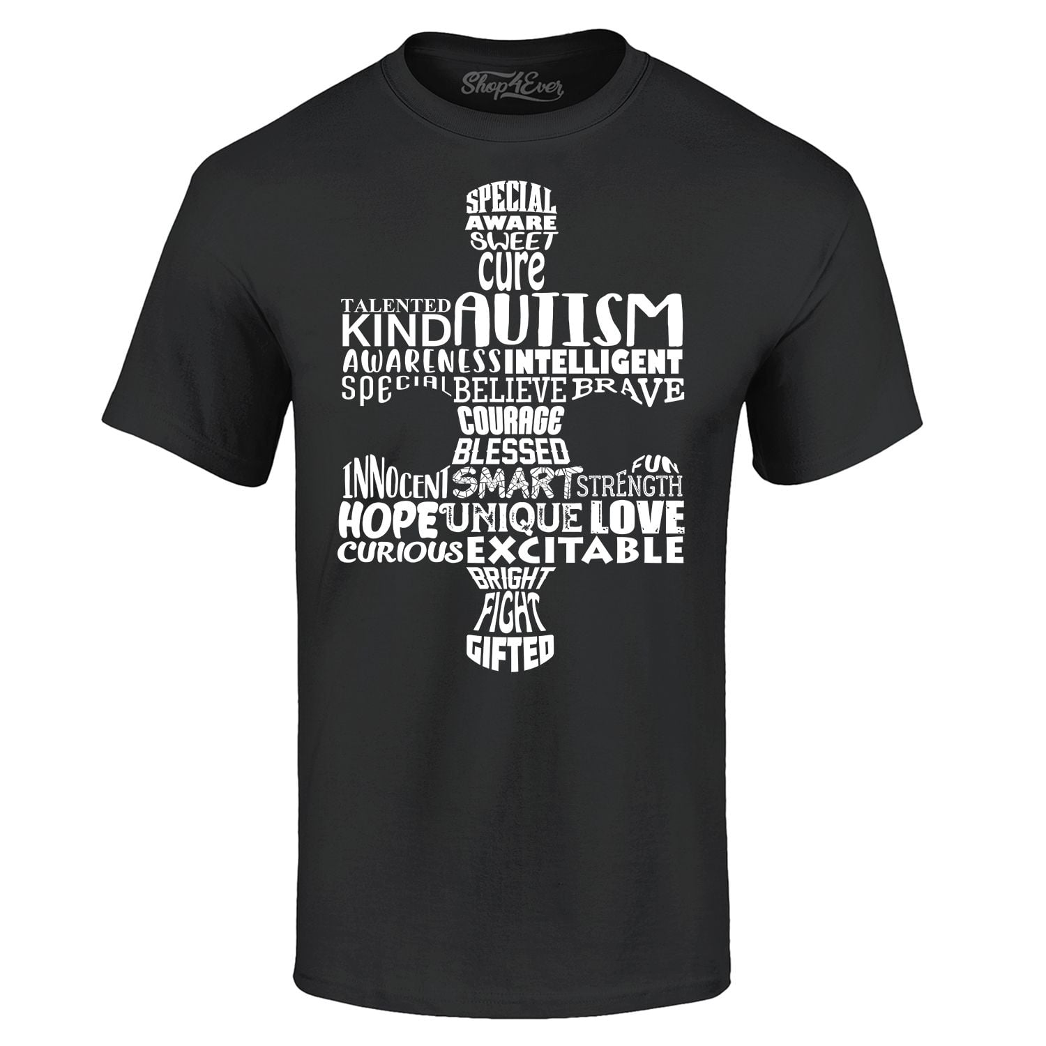 Shop4Ever Men's Autism Awareness Puzzle Piece Word Cloud Graphic T-shirt XXXX-Large Black