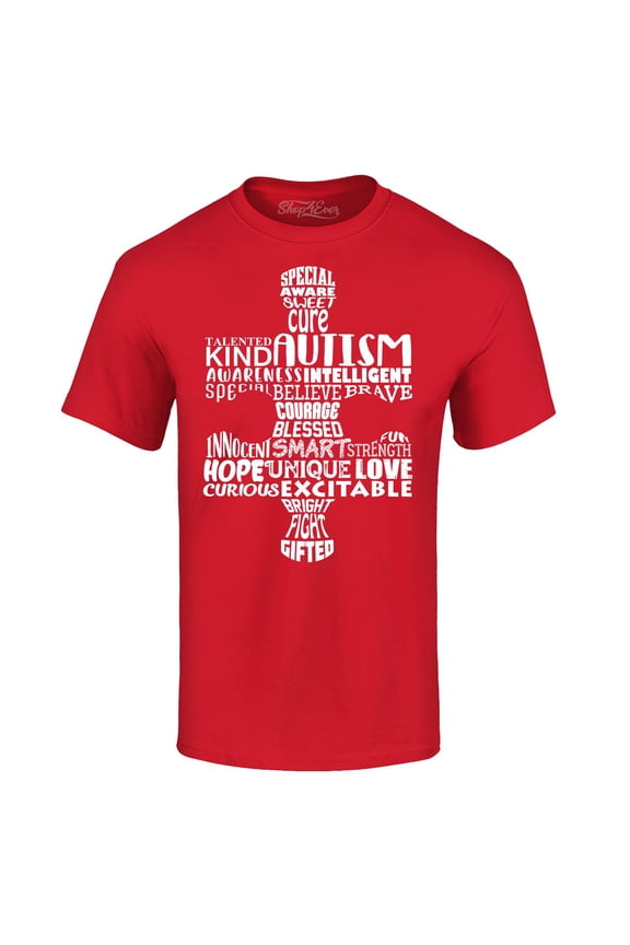 Men's Autism Awareness Puzzle Piece Word Cloud Graphic T-shirt XXXX-Large Red