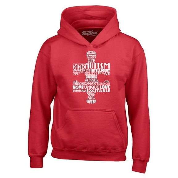 Shop4Ever Men's Autism Awareness Puzzle Piece Word Cloud Hooded Sweatshirt Hoodie Medium Red