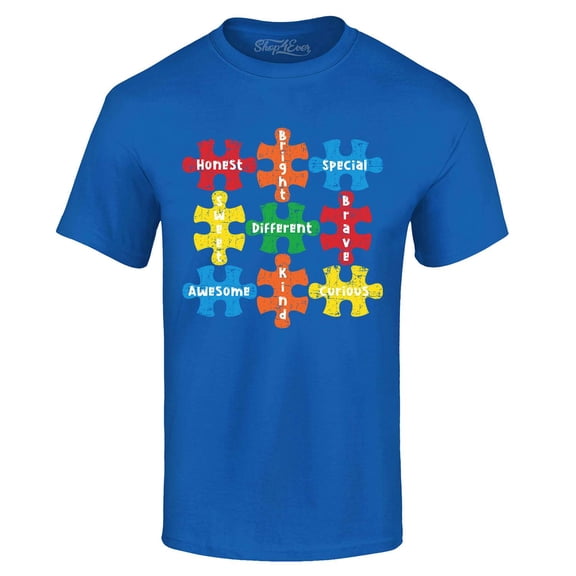 Shop4Ever Men's Autism Awareness Puzzle Pieces with Words Graphic T-shirt X-Large Royal Blue