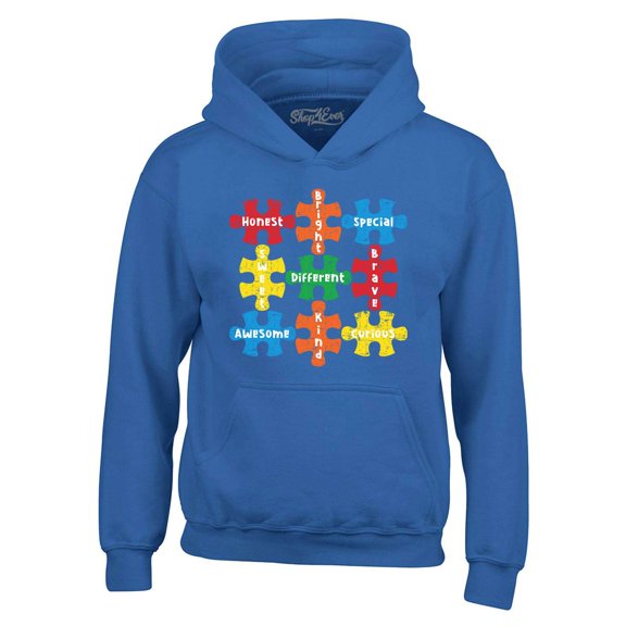 Shop4Ever Men's Autism Awareness Puzzle Pieces with Words Hooded Sweatshirt Hoodie Small Royal Blue