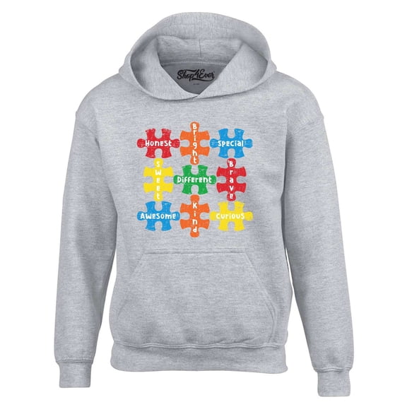 Shop4Ever Men's Autism Awareness Puzzle Pieces with Words Hooded Sweatshirt Hoodie X-Large Sports Grey