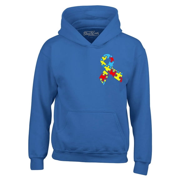 Shop4Ever Men's Autism Awareness Puzzle Ribbon Pocket Size Hooded Sweatshirt Hoodie X-Large Royal Blue