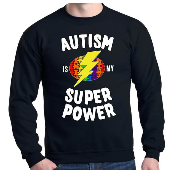 Shop4Ever Men's Autism Is My Super Power Autism Awareness Crewneck Sweatshirt X-Large Black