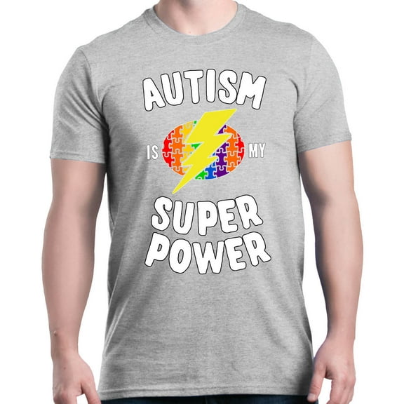 Shop4Ever Men's Autism Is My Super Power Autism Awareness Graphic T-shirt Large Sports Grey