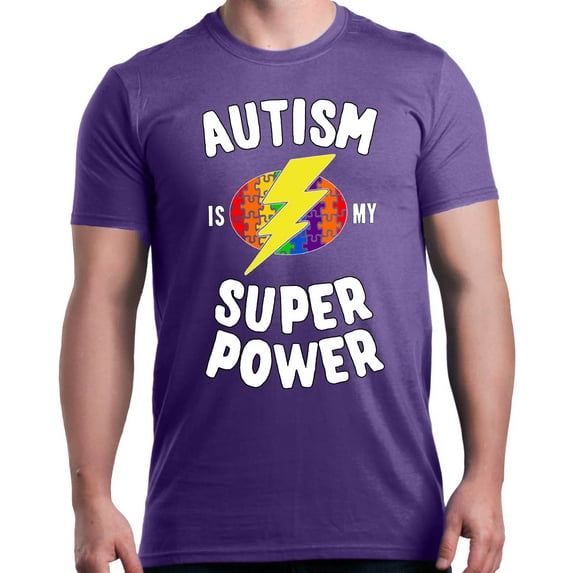 Shop4Ever Men's Autism Is My Super Power Autism Awareness Graphic T-shirt Medium Purple