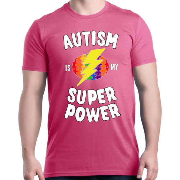 Shop4Ever Men's Autism Is My Super Power Autism Awareness Graphic T-shirt XXX-Large Azalea Pink