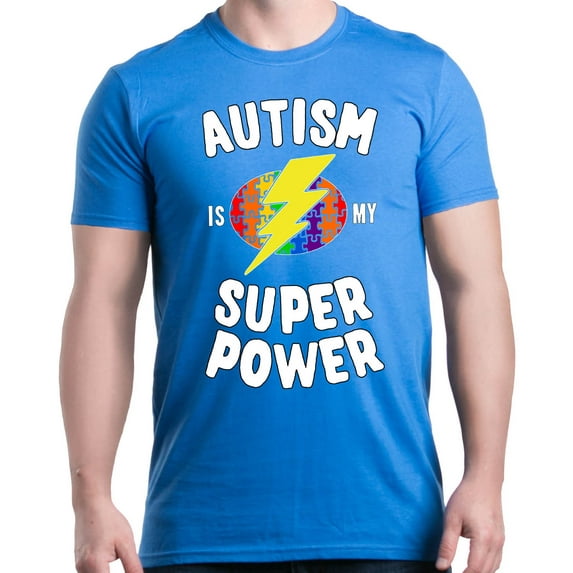 Shop4Ever Men's Autism Is My Super Power Autism Awareness Graphic T-shirt XXXXX-Large Royal Blue