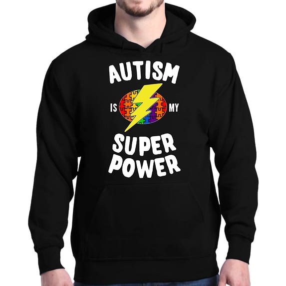 Shop4Ever Men's Autism Is My Super Power Autism Awareness Hooded Sweatshirt Hoodie Large Black