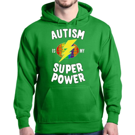 Shop4Ever Men's Autism Is My Super Power Autism Awareness Hooded Sweatshirt Hoodie Large Irish Green