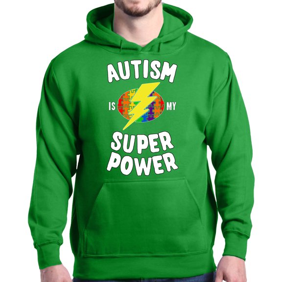 Shop4Ever Men's Autism Is My Super Power Autism Awareness Hooded Sweatshirt Hoodie Medium Irish Green