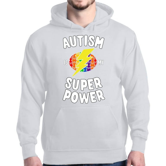 Shop4Ever Men's Autism Is My Super Power Autism Awareness Hooded Sweatshirt Hoodie Medium White